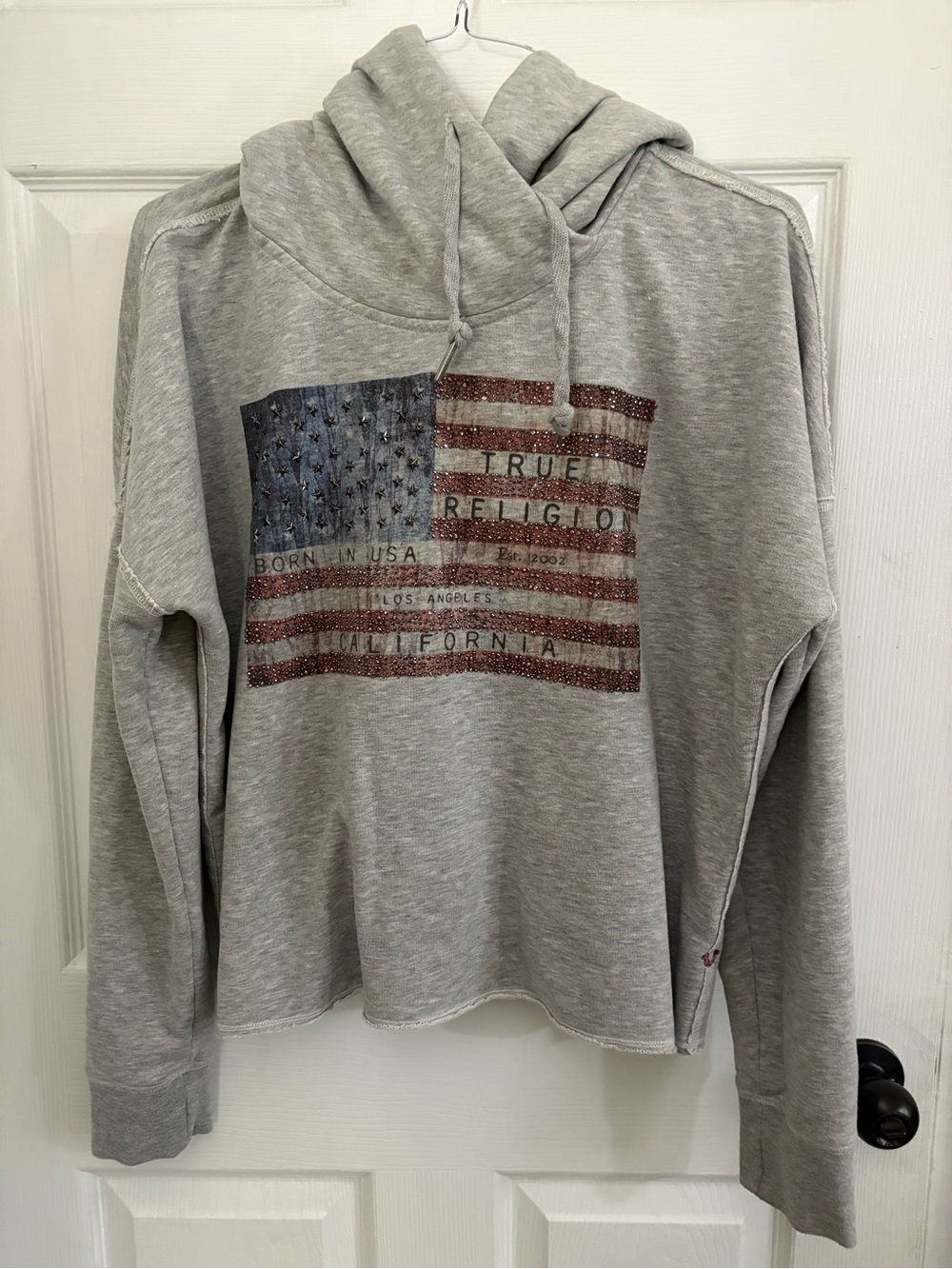 True Religion Gray USA Flag Cowl Neck Hoodie